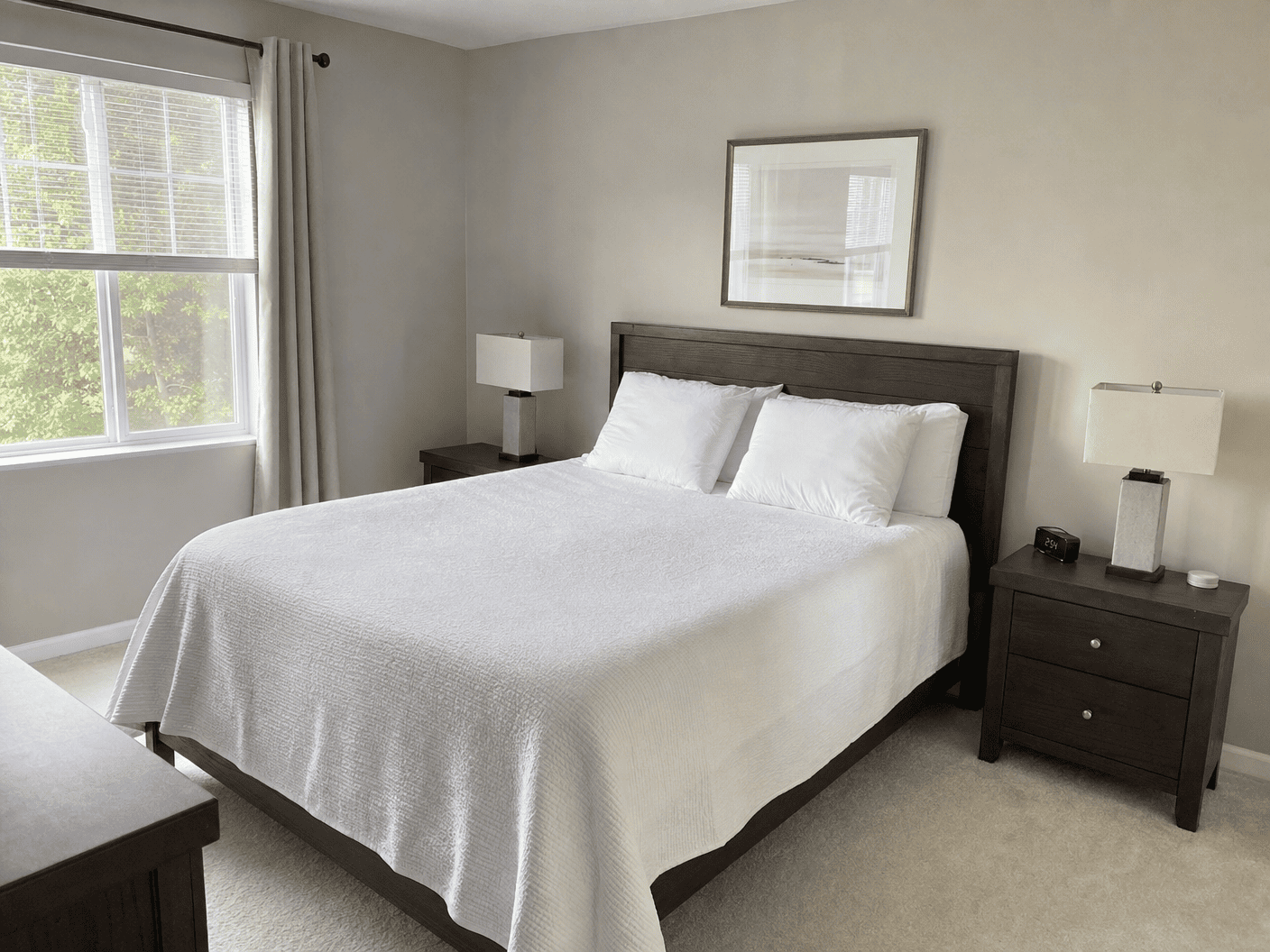 Serene bedroom with fresh linens and natural light
