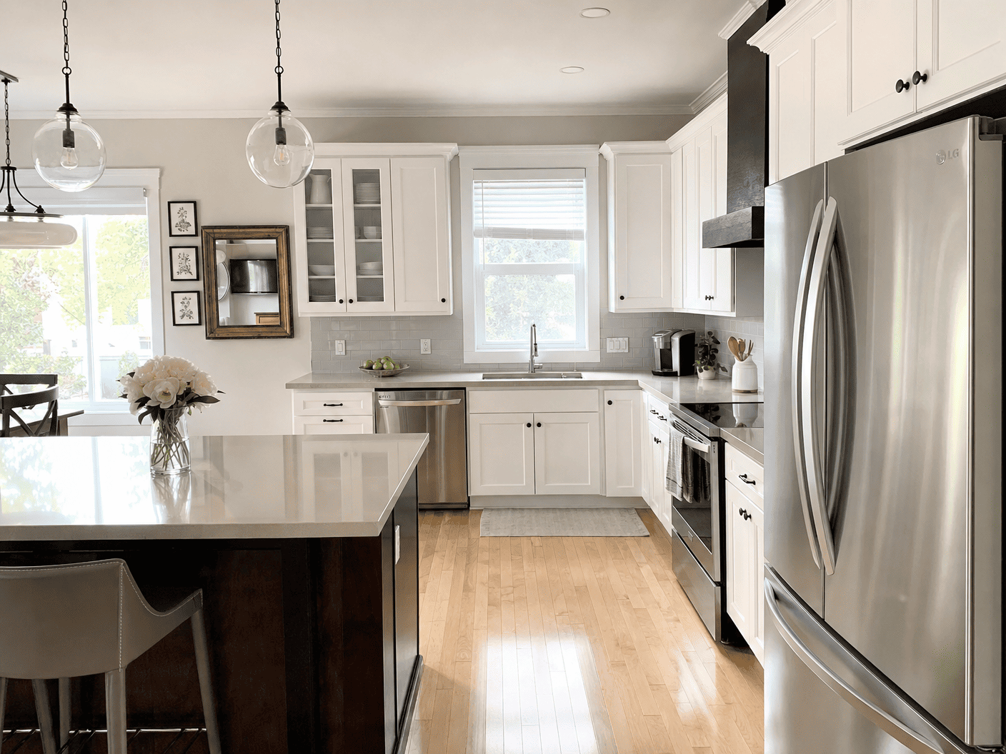 Bright kitchen with stainless steel appliances